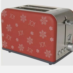 Rae Dunn Holiday “JOY” 2 Slice Kitchen Toaster Bagel Snowflake Red Chrome